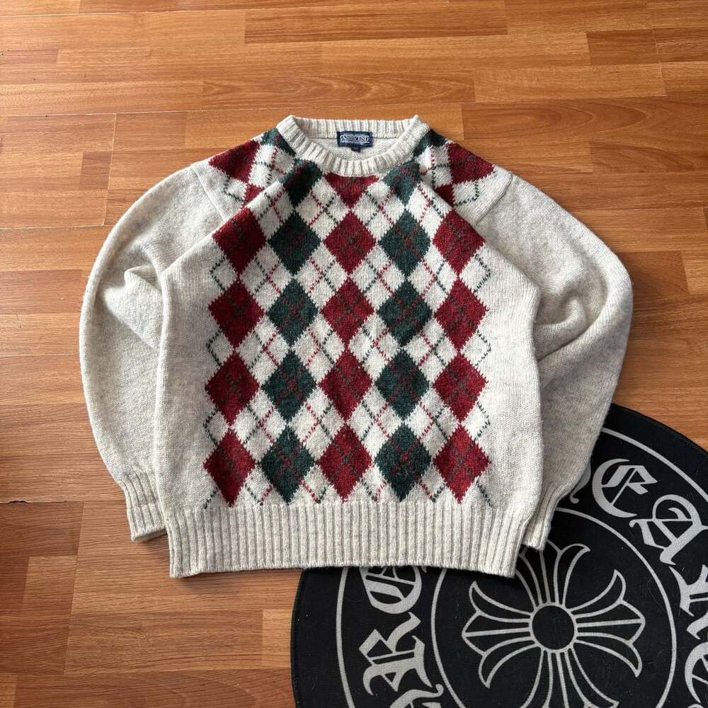 Vintage 1980s Lands' End Shetland Wool Argyle Sweater